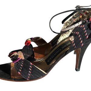 Rene Caovilla Lav. Artigiana Black Velvet Embellished Heels - Size 5.5